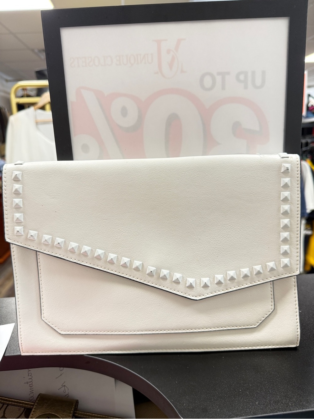 Steve Madden White Studded Envelope Clutch